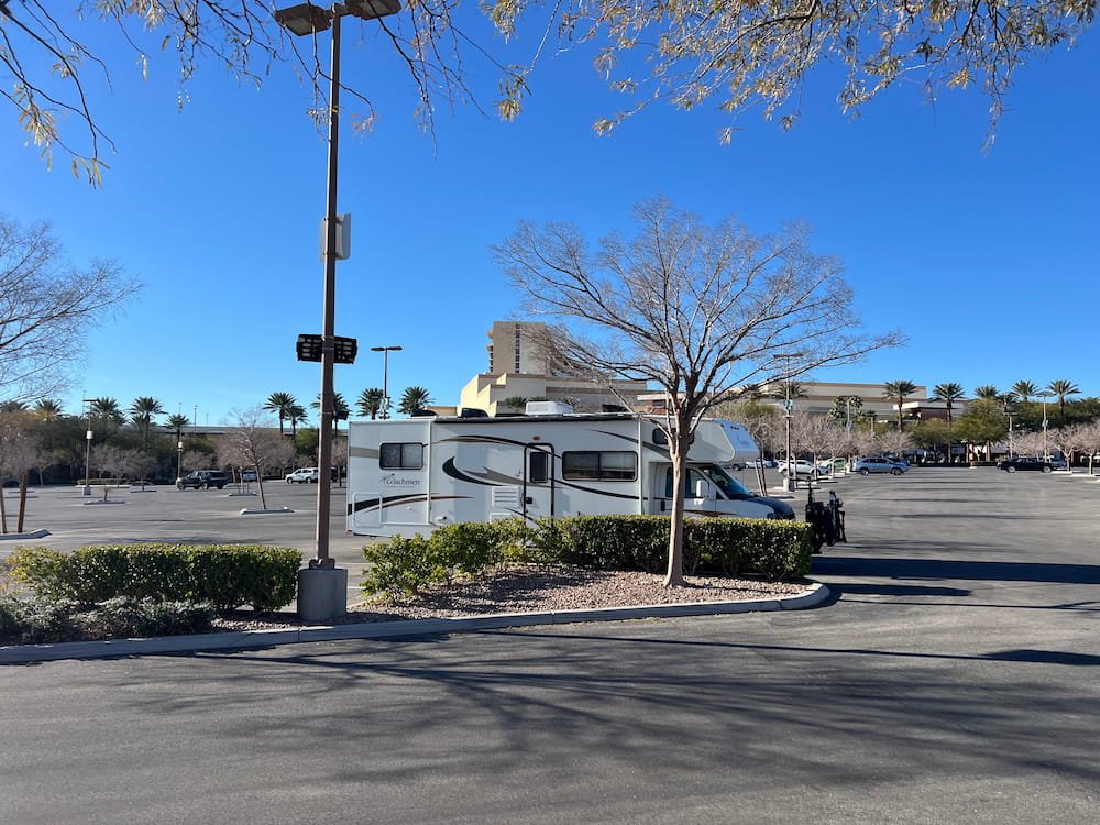 Our camping spot in the casino carpark