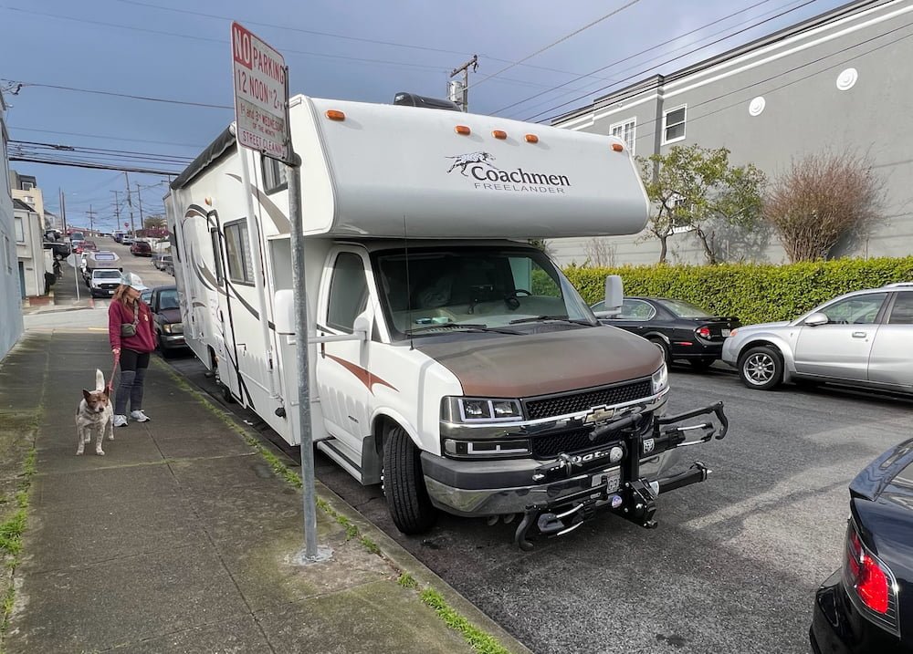 Parked near our house and getting ready to go