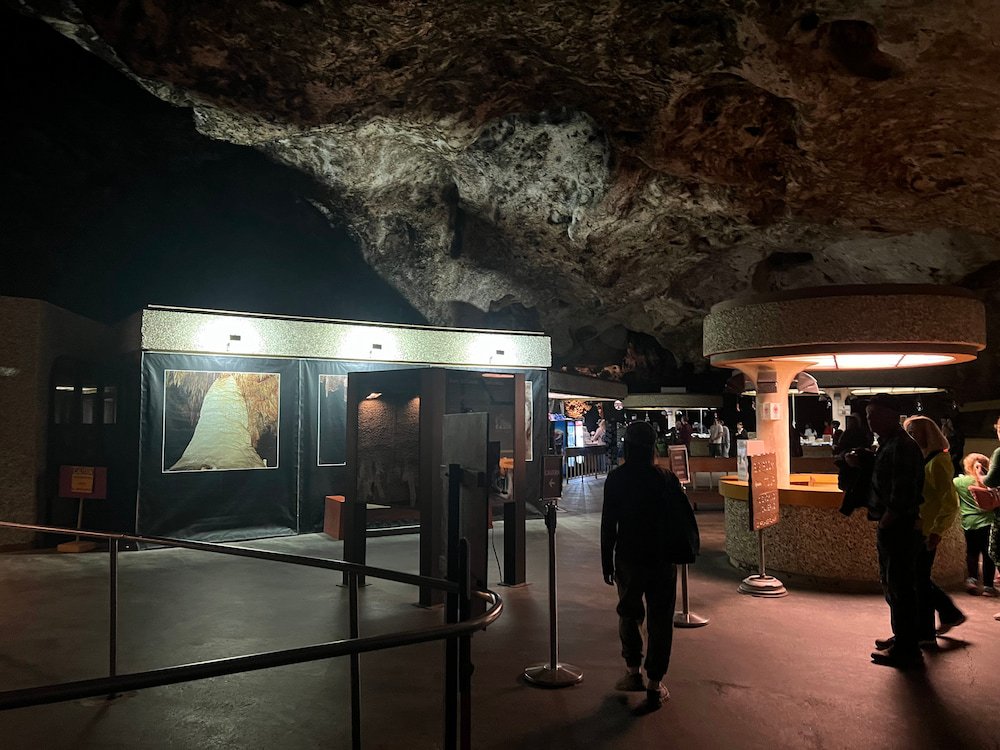 At the entrance to the caves after the lift