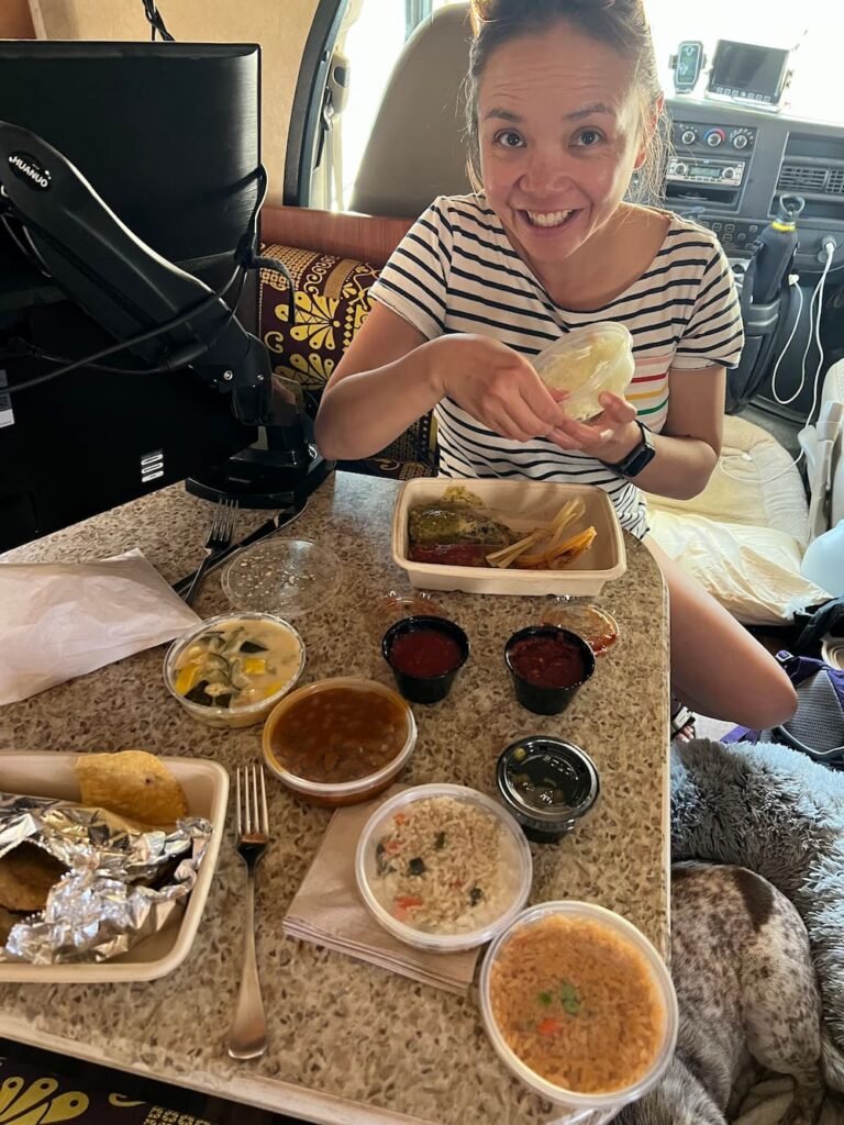 El Charro meals inside the RV