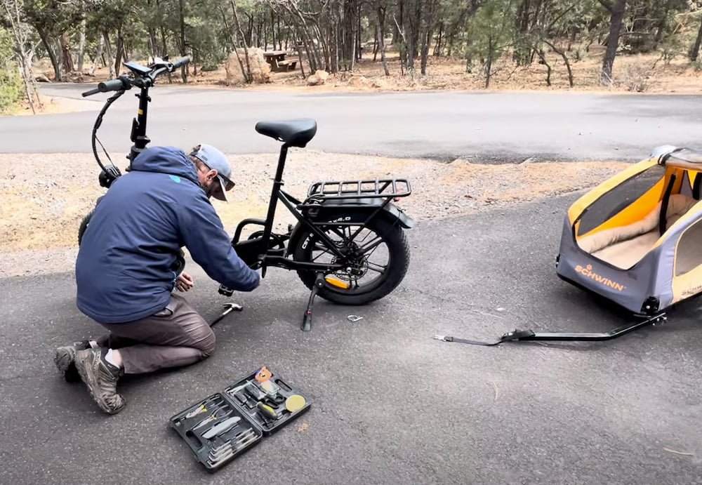 Michael fixing the broken pedal