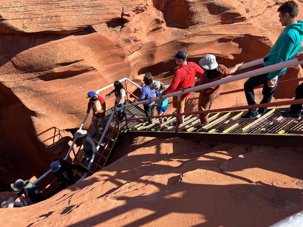 Descending the stairs into the canyon