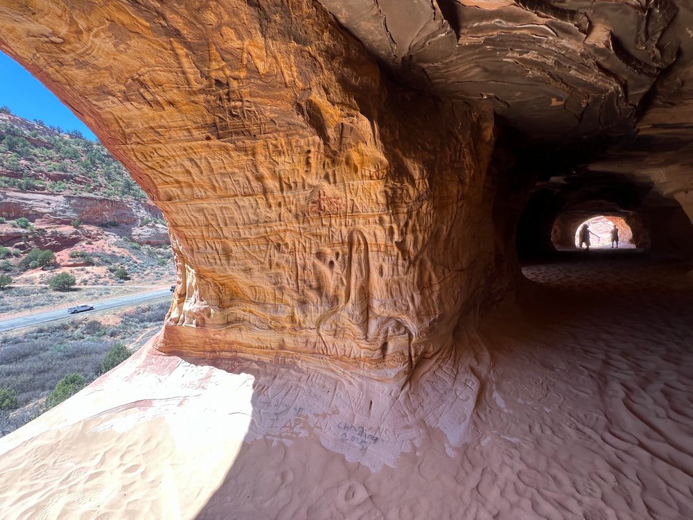 Inside the caves looking to the road