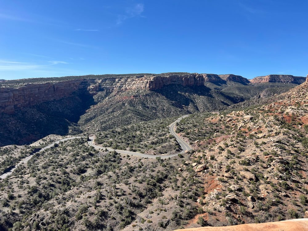 Looking down at the road below