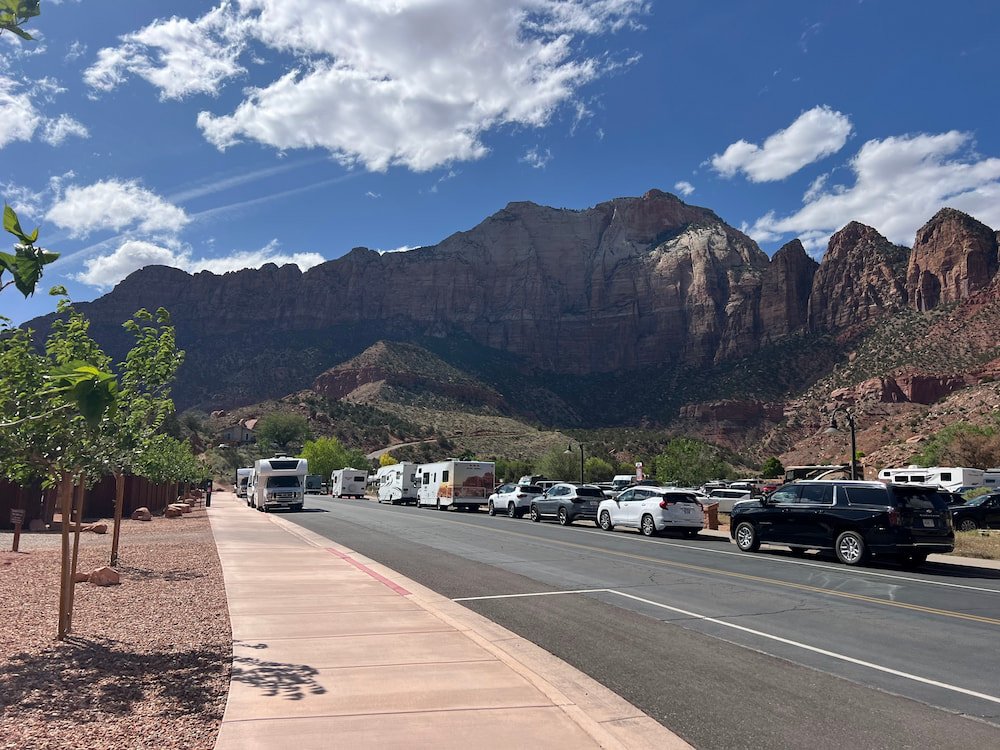 RVs parked outside of the Zion entrance
