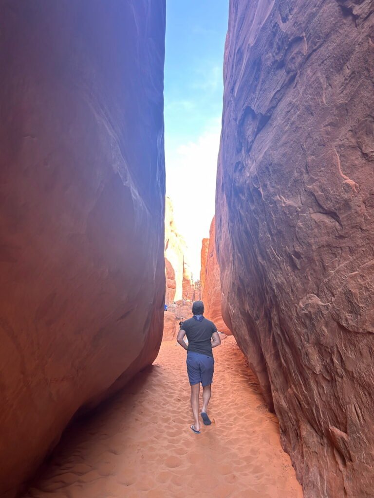 Walking between tall cliffs