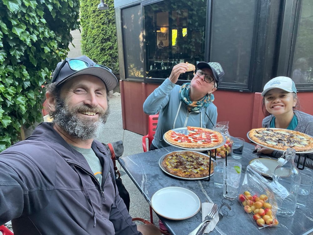 Enjoying our pizzas with Meri