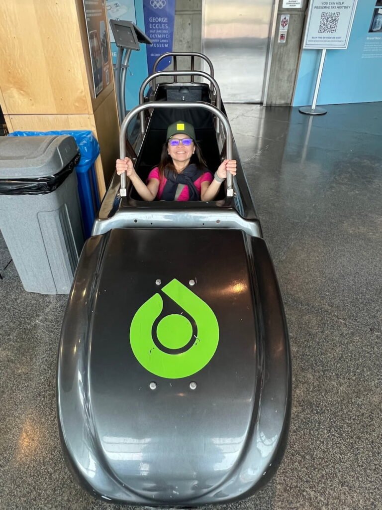 Lisette in a bobsled