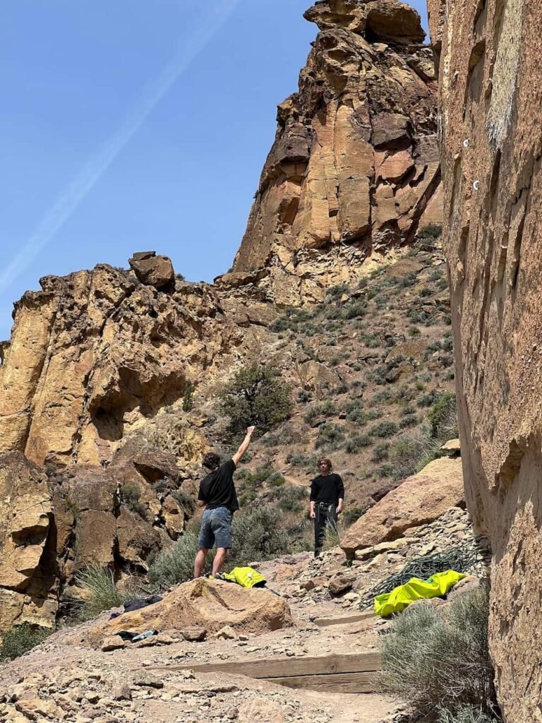 Young climbers at the bottom of Monkey Face