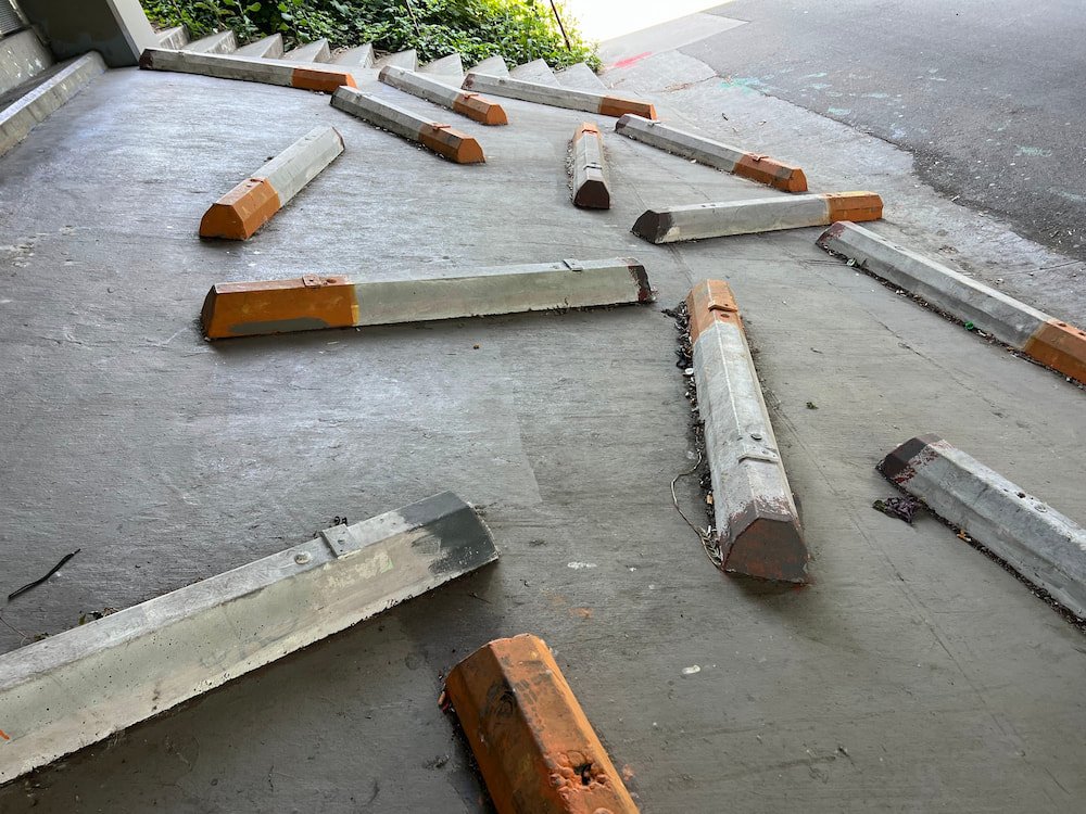 Barriers painted to look like cigarettes