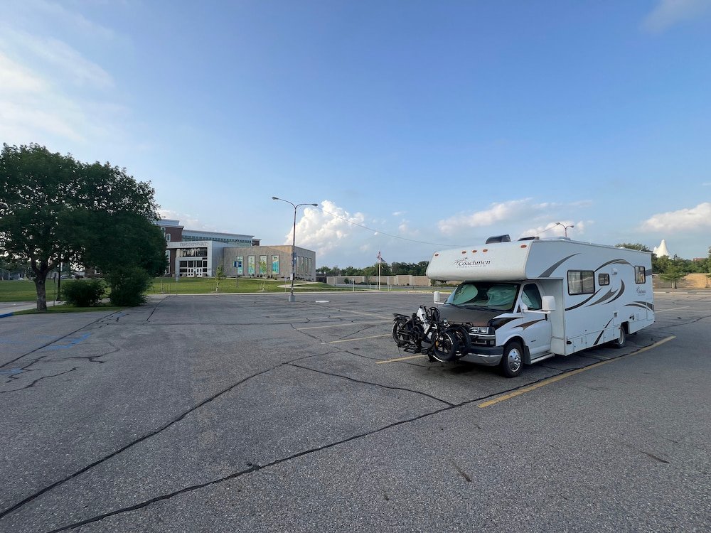 Campsite for the night in the library carpark in Fargo