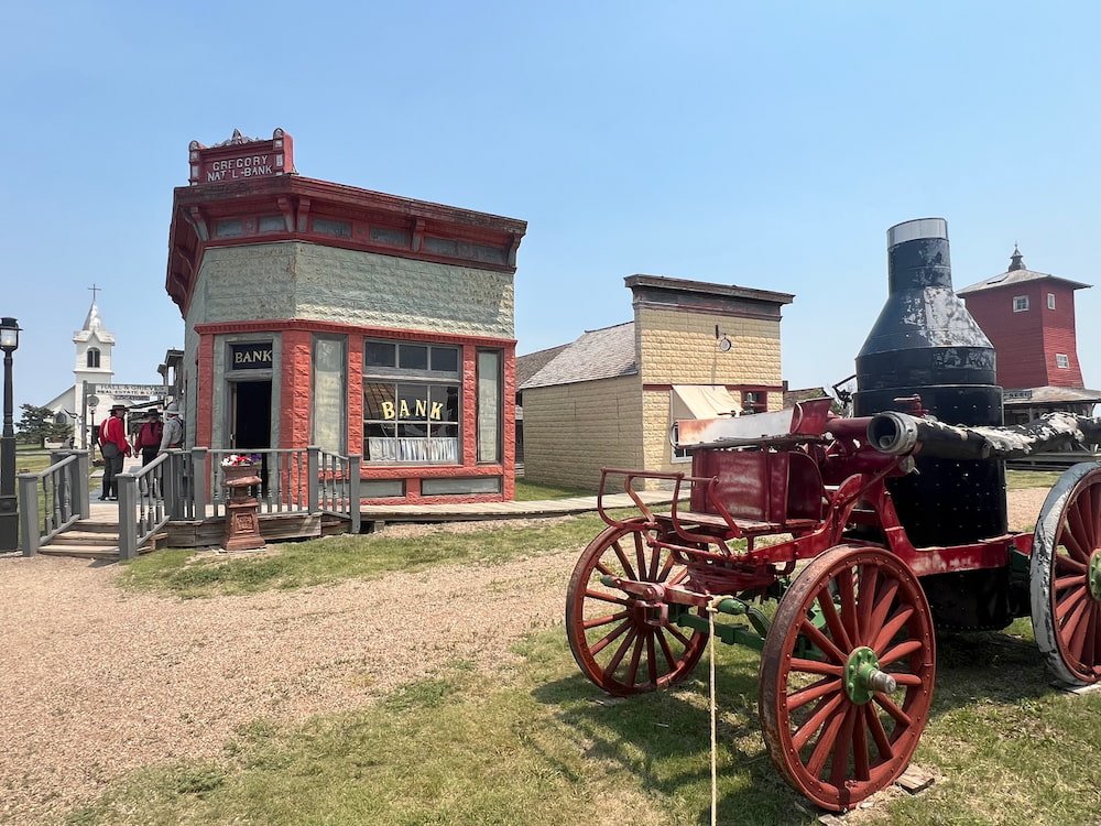 Old school fire wagon outside the bank