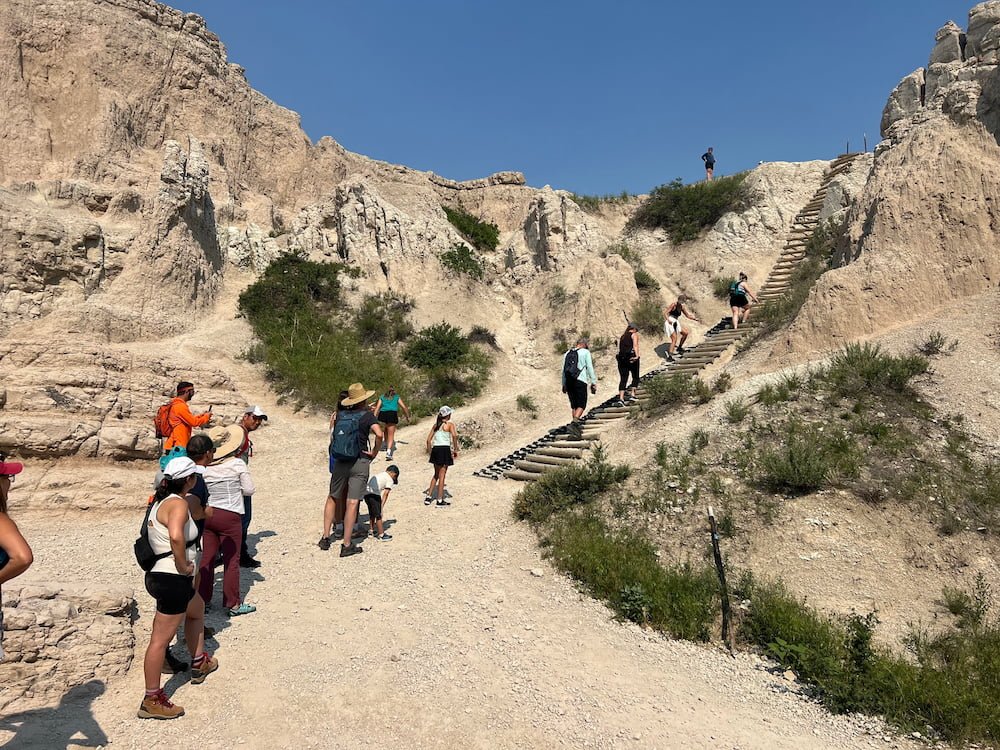 The line waiting to go up the ladder