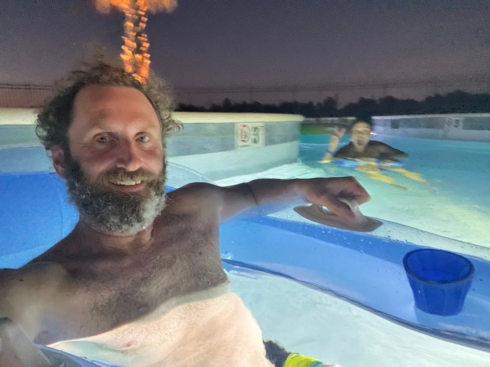 Floating down the lazy river while many bugs tried to attack us