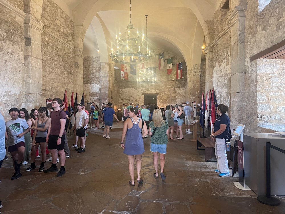 Inside the main chamber of the Alamo