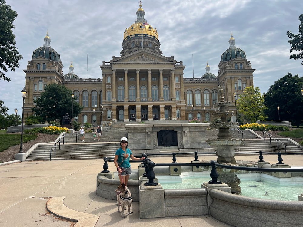 Lisette and Sheila in front of the Iowa State Capitol Building