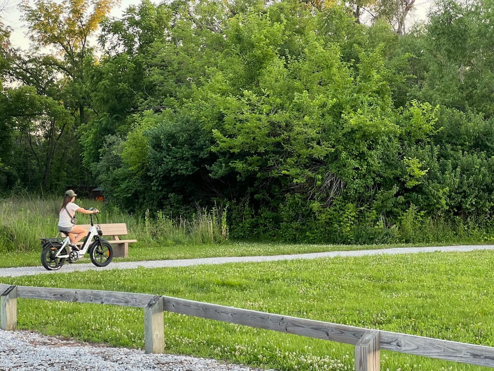 Lisette riding at the start of the trail