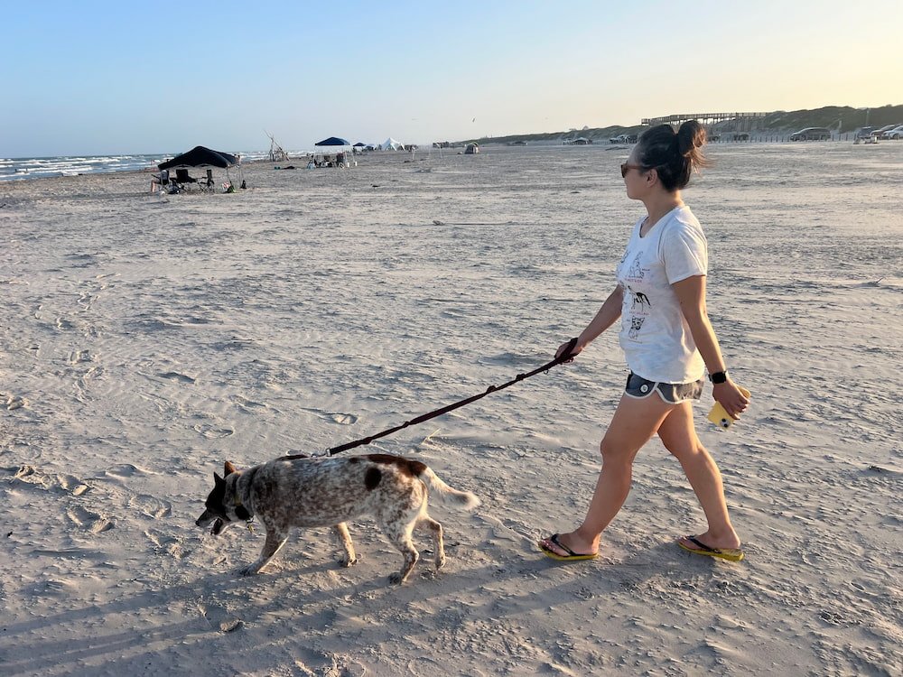 Walking to the ocean for a quick dip