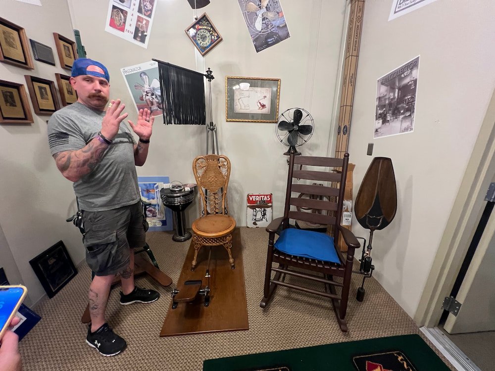 Chris explaining the rocking chair fan