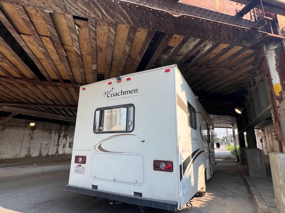 First tight squeeze under a bridge