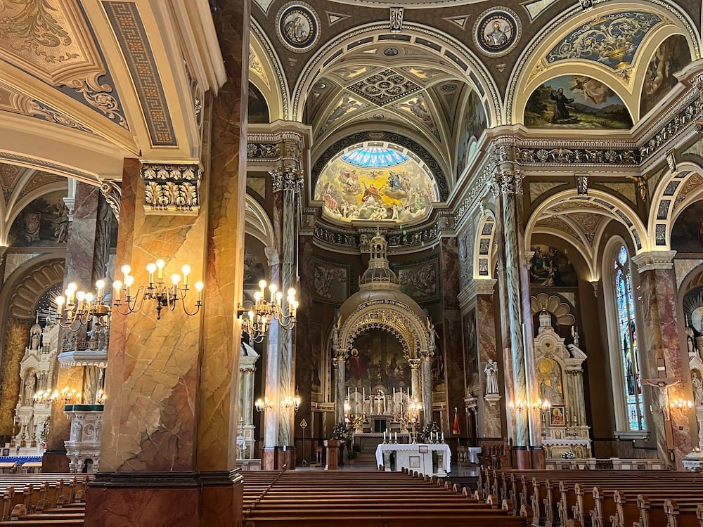 Gorgeous painted ceiling in the background