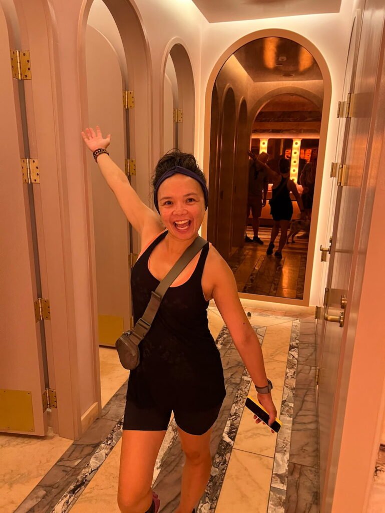 Lisette in the bathroom