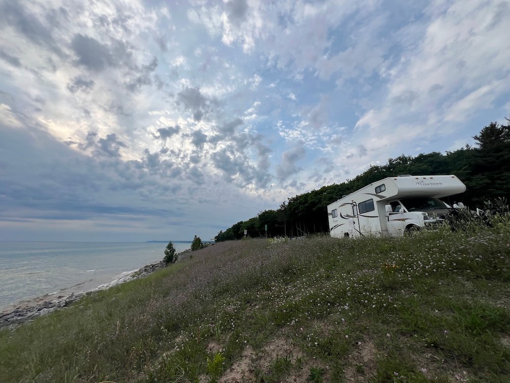 Our camping spot next to the water