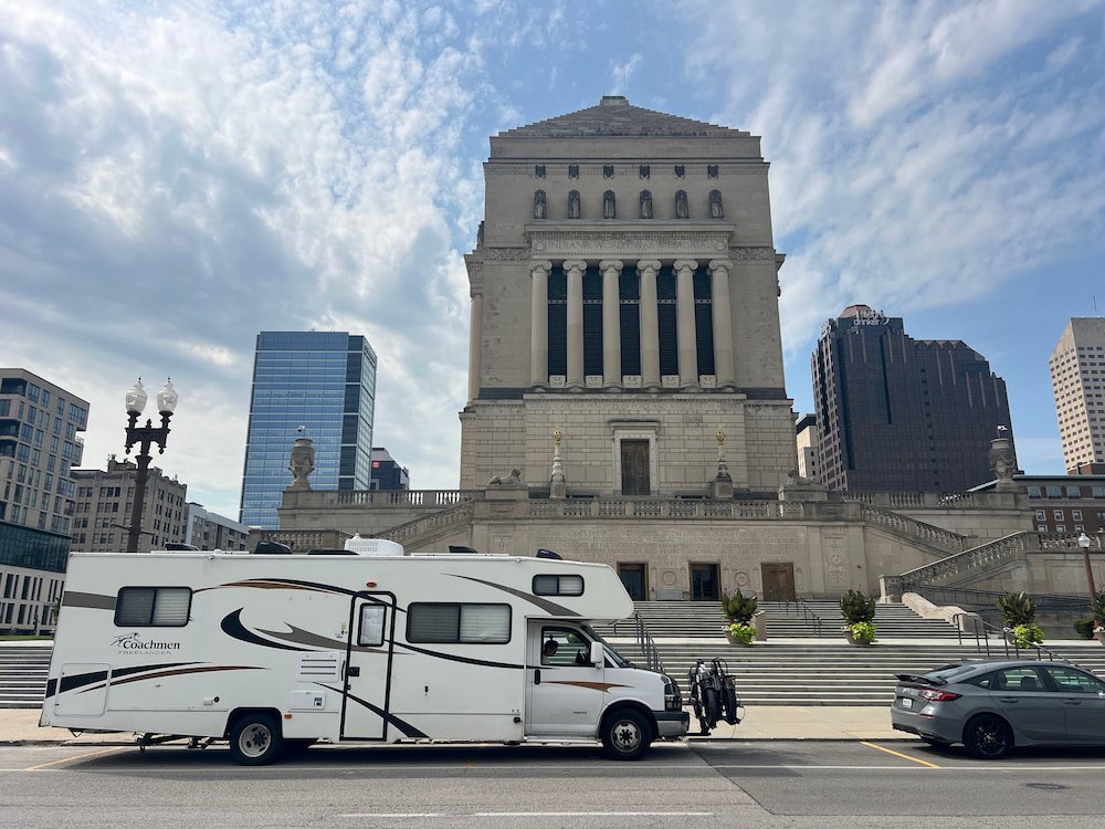 Parked outside the war memorial