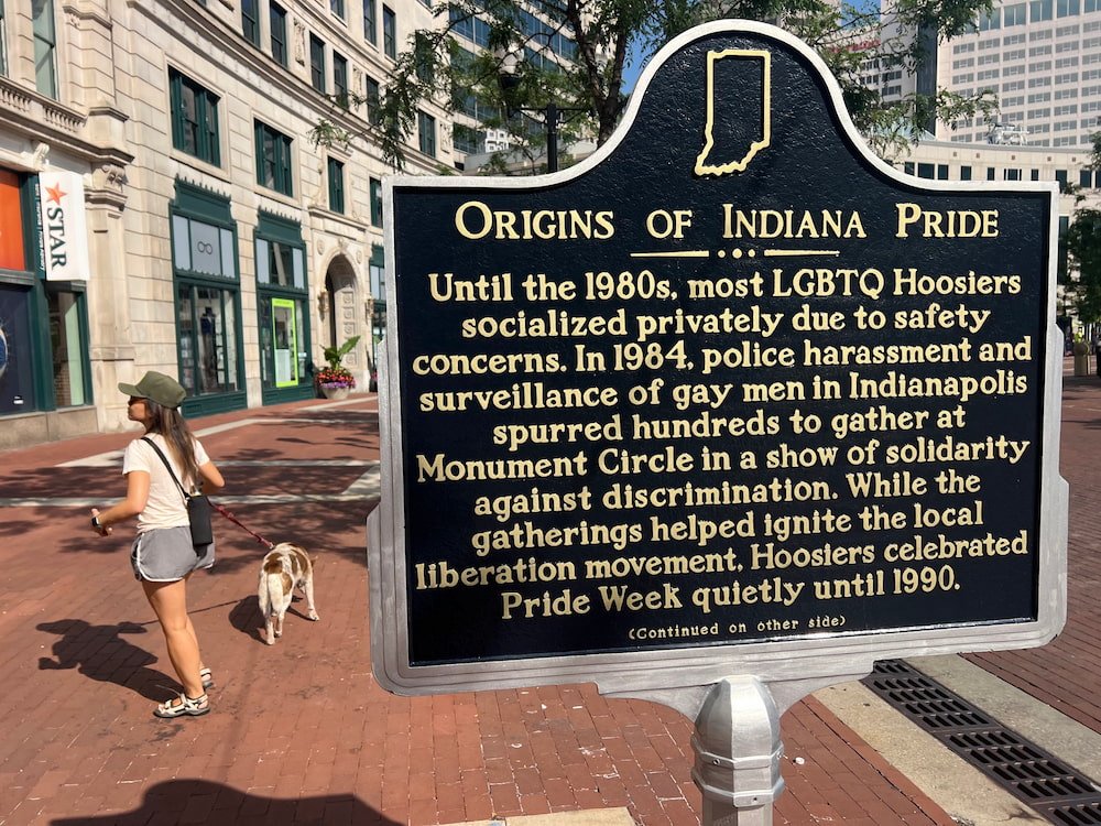 Pride sign at Monument Circle