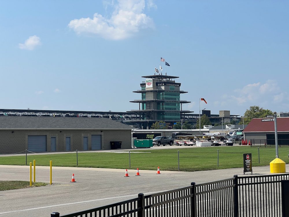 The huge grandstand for the racetrack