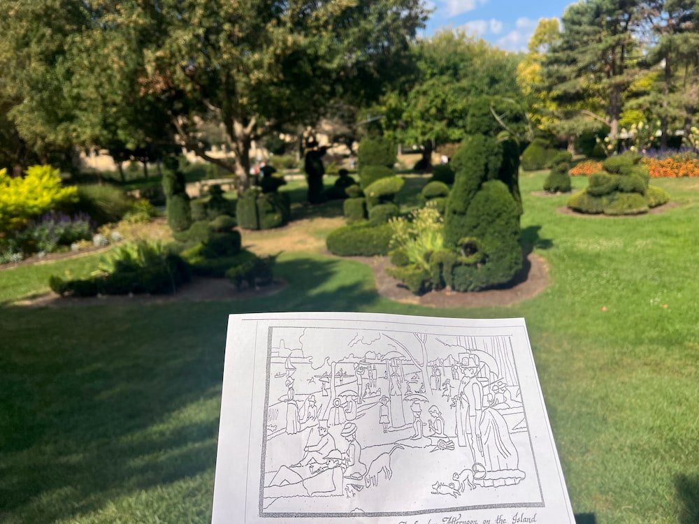 An outline showing the original painting vs the actual garden