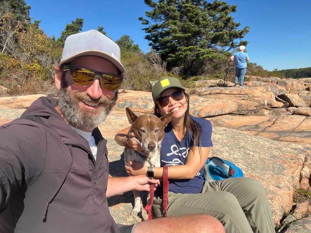 Family selfie on the rocks