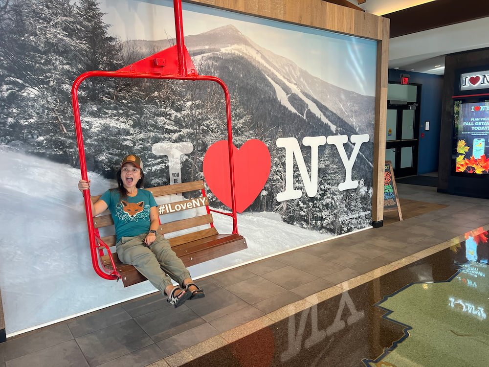 Lisette on the cable car at the Visitor Center