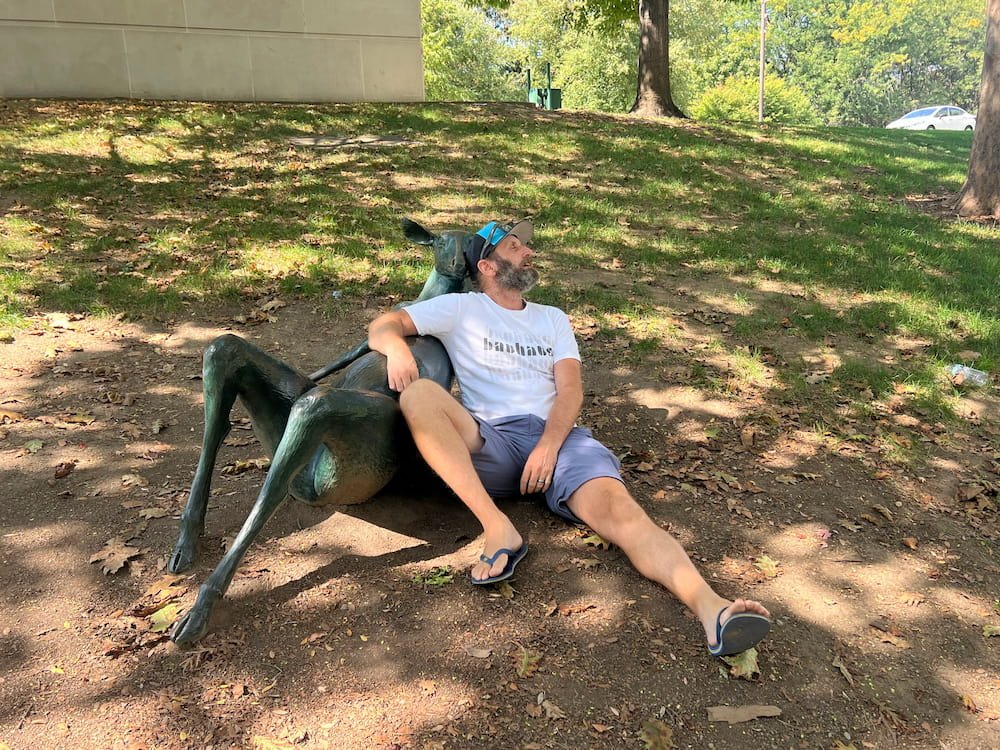 Michael and one of the deer taking a nap