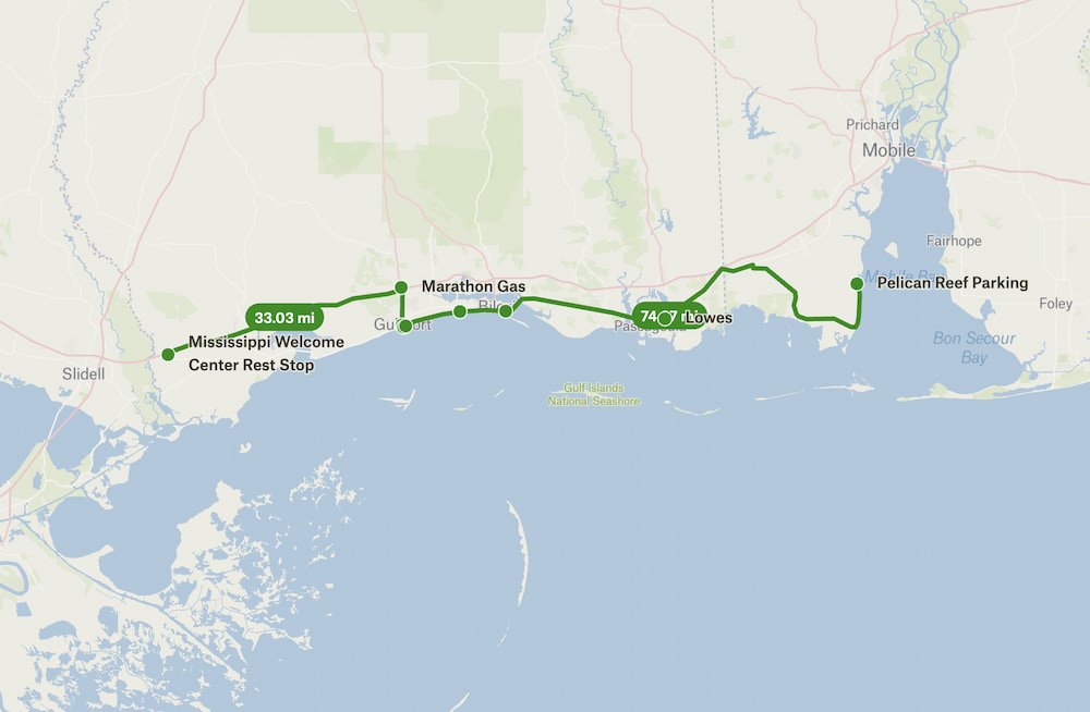 Mississippi Welcome Center to Pelican Reef Marina