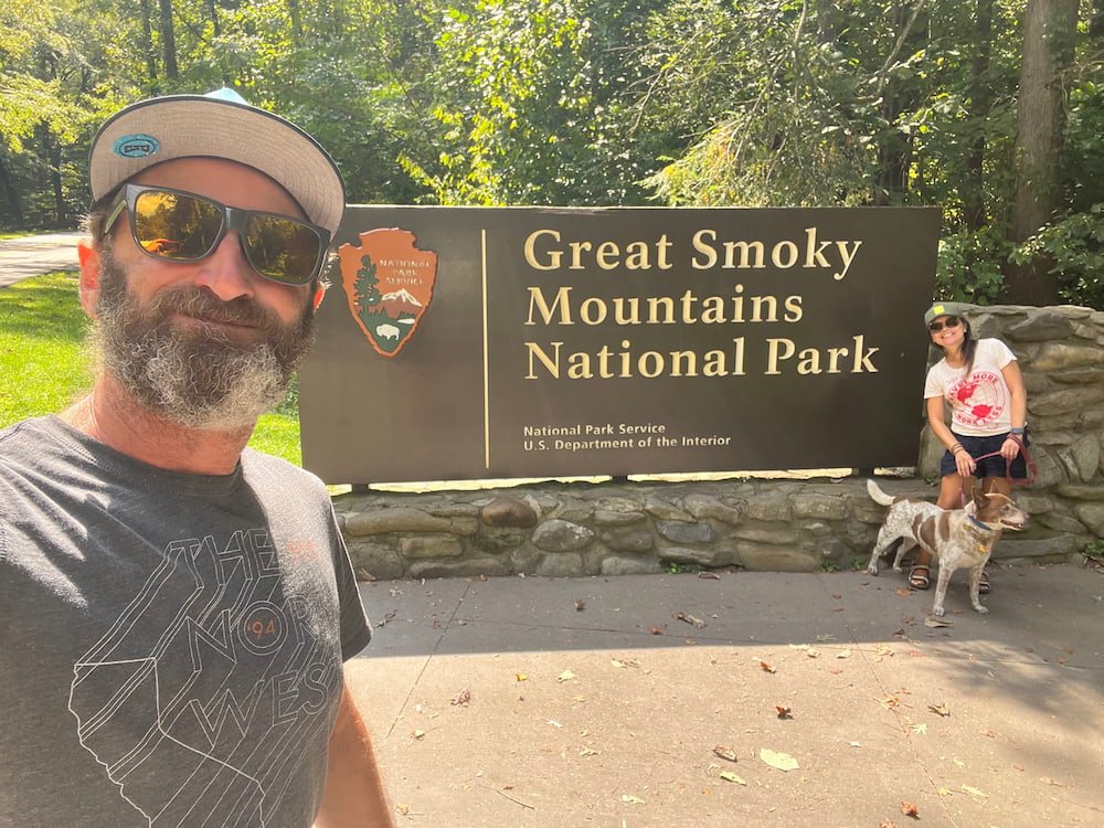 Selfie at the Great Smoky Mountains National Park sign
