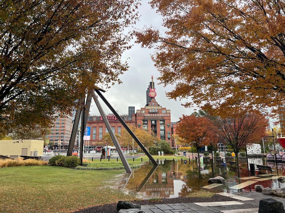 Flooding outside the Pratt Street Power Plant