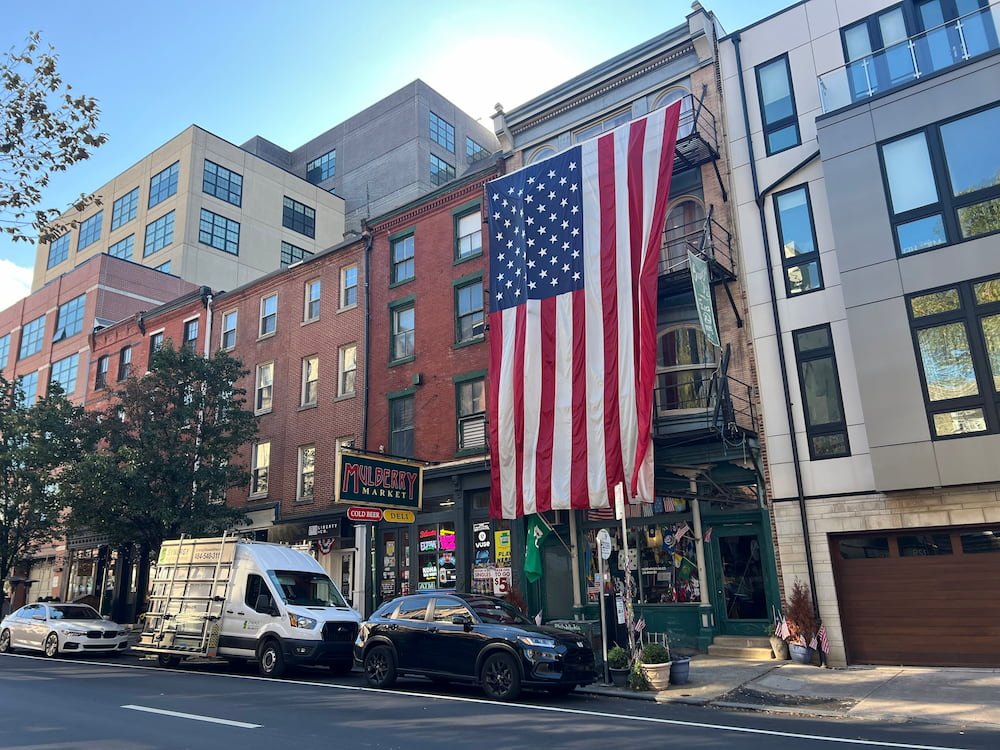 Huge flag across the road