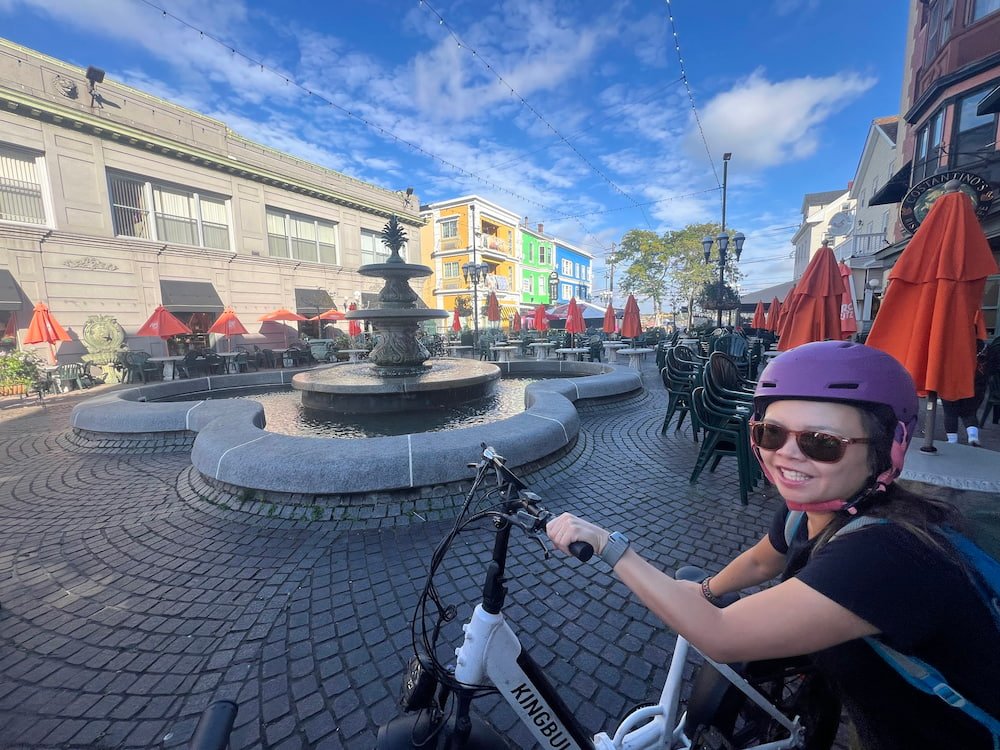 Lisette on her bike in DePasquale Square