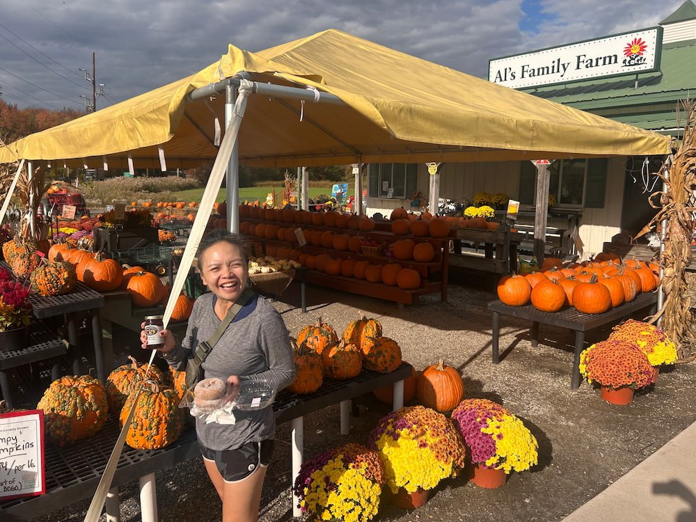 Lisette with our donut and jam haul