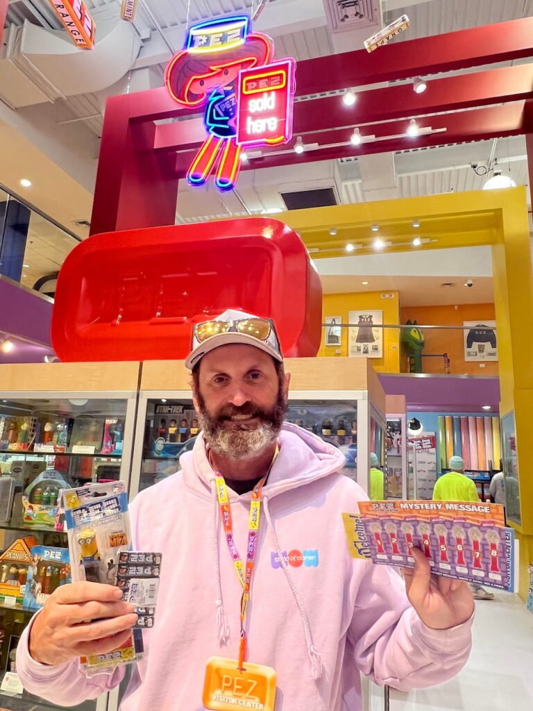 Michael with our stash of PEZ goodies