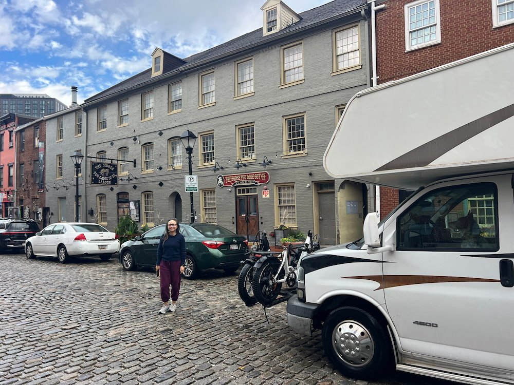 Parked on the cobblestones near The Horse You Came in On Saloon