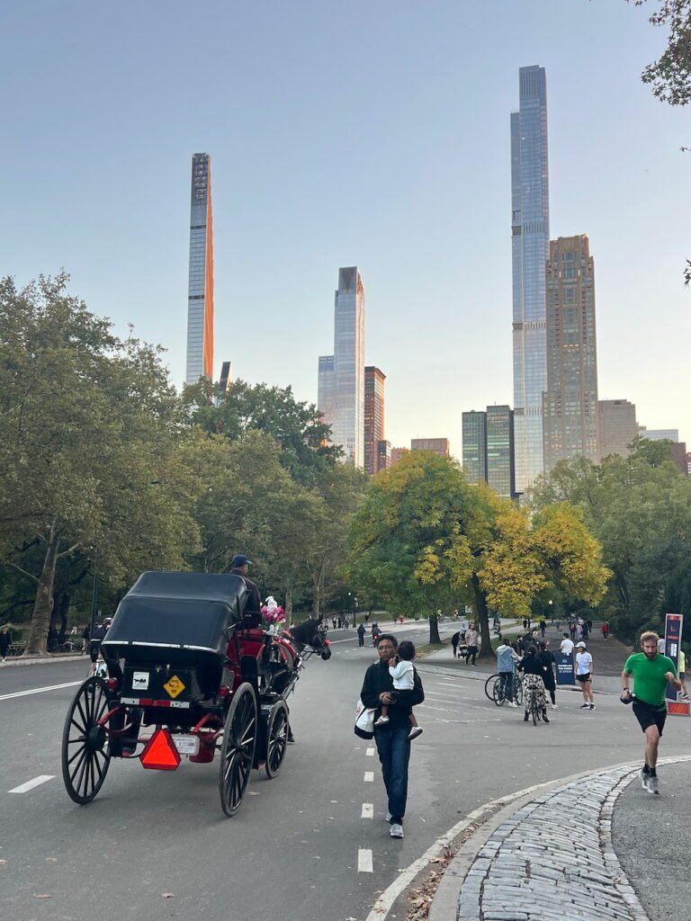 Riding through Central Park looking up at Billionaires Row