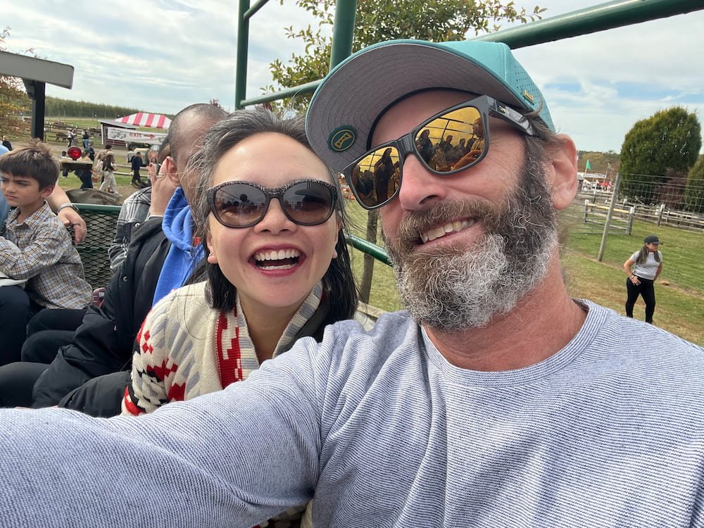 Selfie on the back of the tractor
