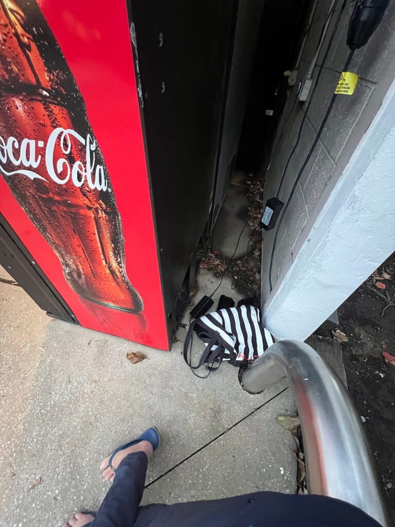 Using one of the welcome center's outlets to charge the ebike batteries