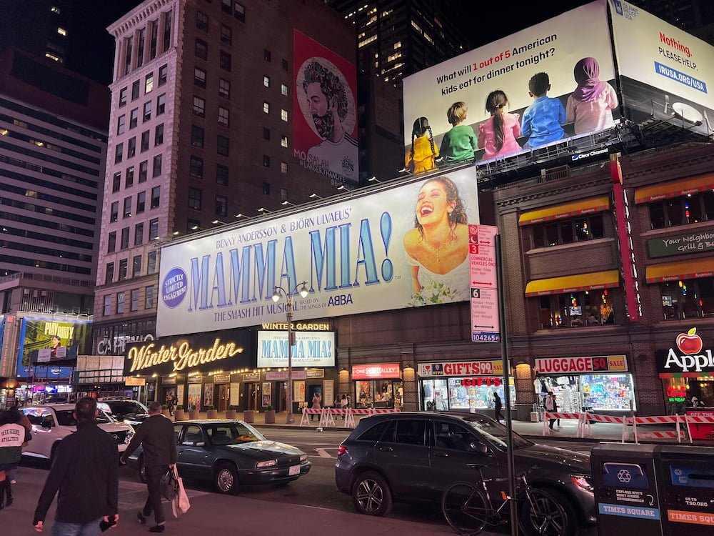 Walking past the Broadway Theatre District