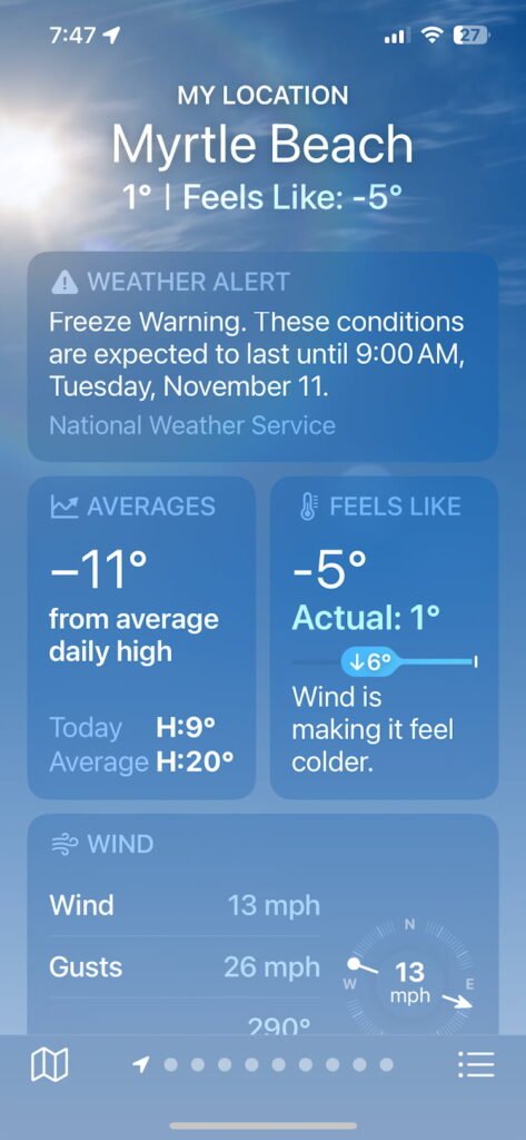 A freezing morning in Myrtle Beach