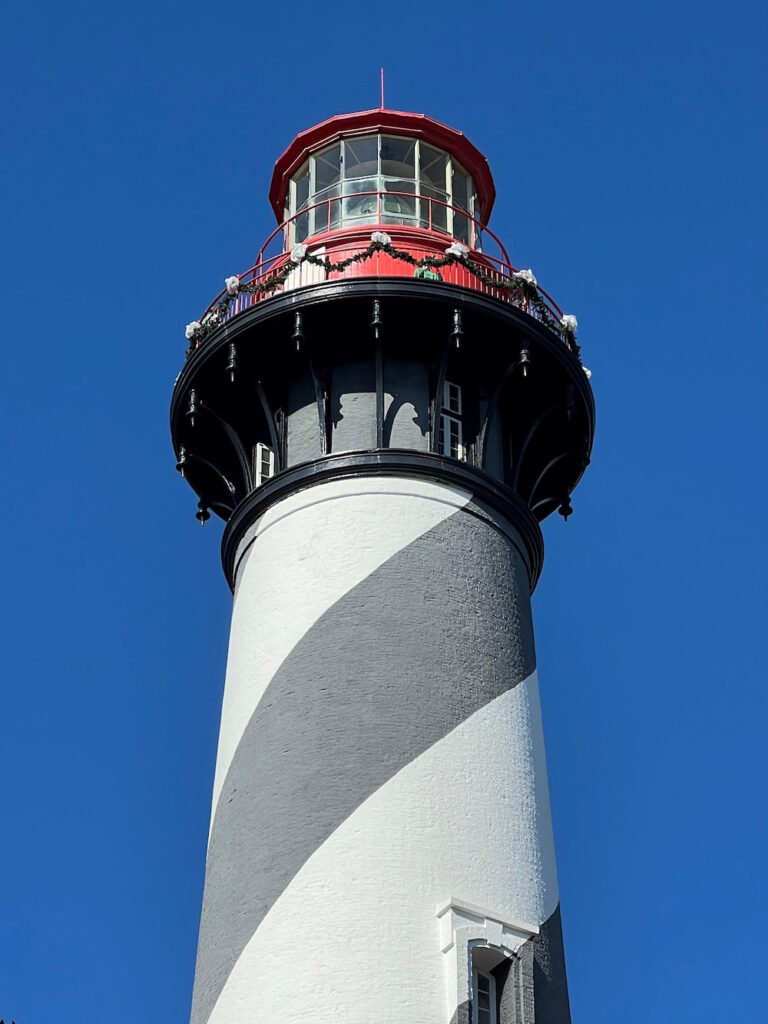 Close up of the striped lighthouse