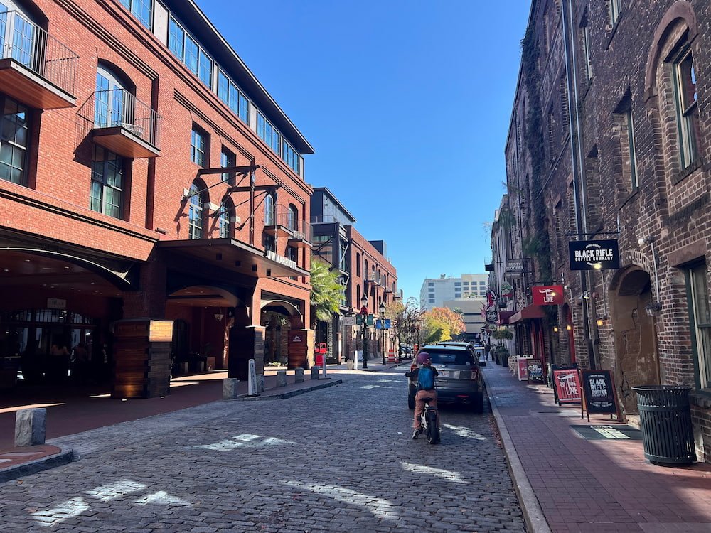 Cobblestone streets were a littlechallenging with Sheila's trailer