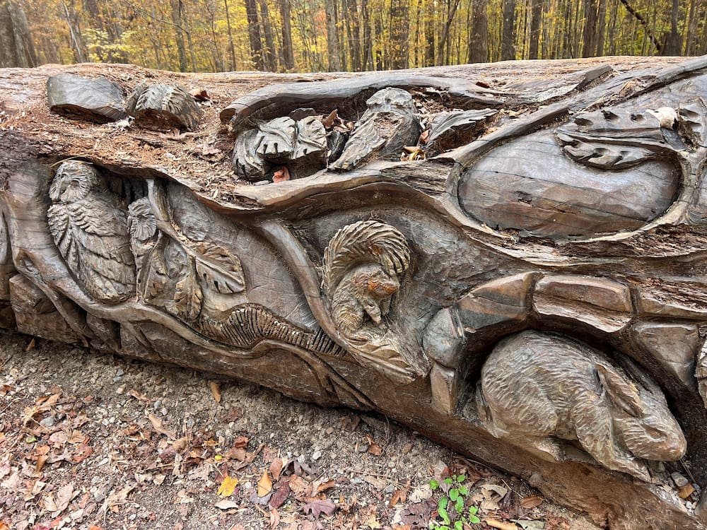 Detail showing an owl a rabbit and a squirrel